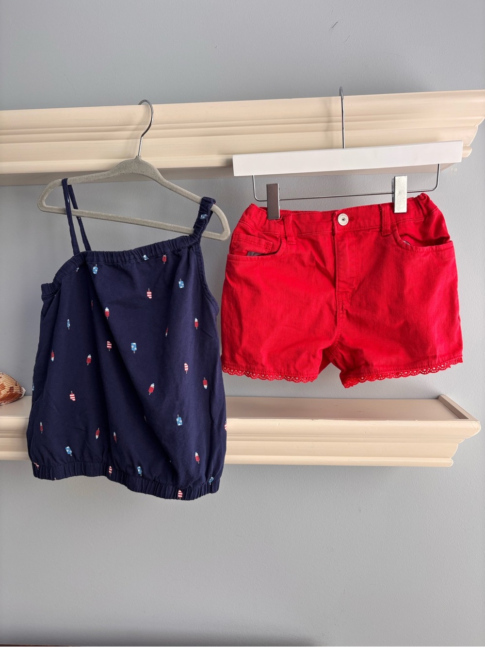 Carter's Navy Tank with Red Pop-Detail & Oshkosh Bright Red Lace-Hem Shorts